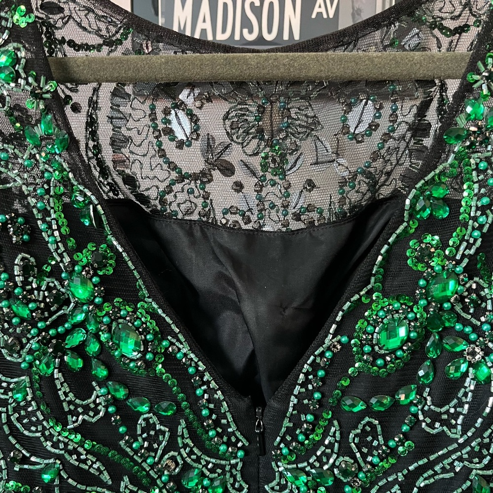 Sherri Hill Green and Black Beaded Prom Dress - Picture 5 of 8